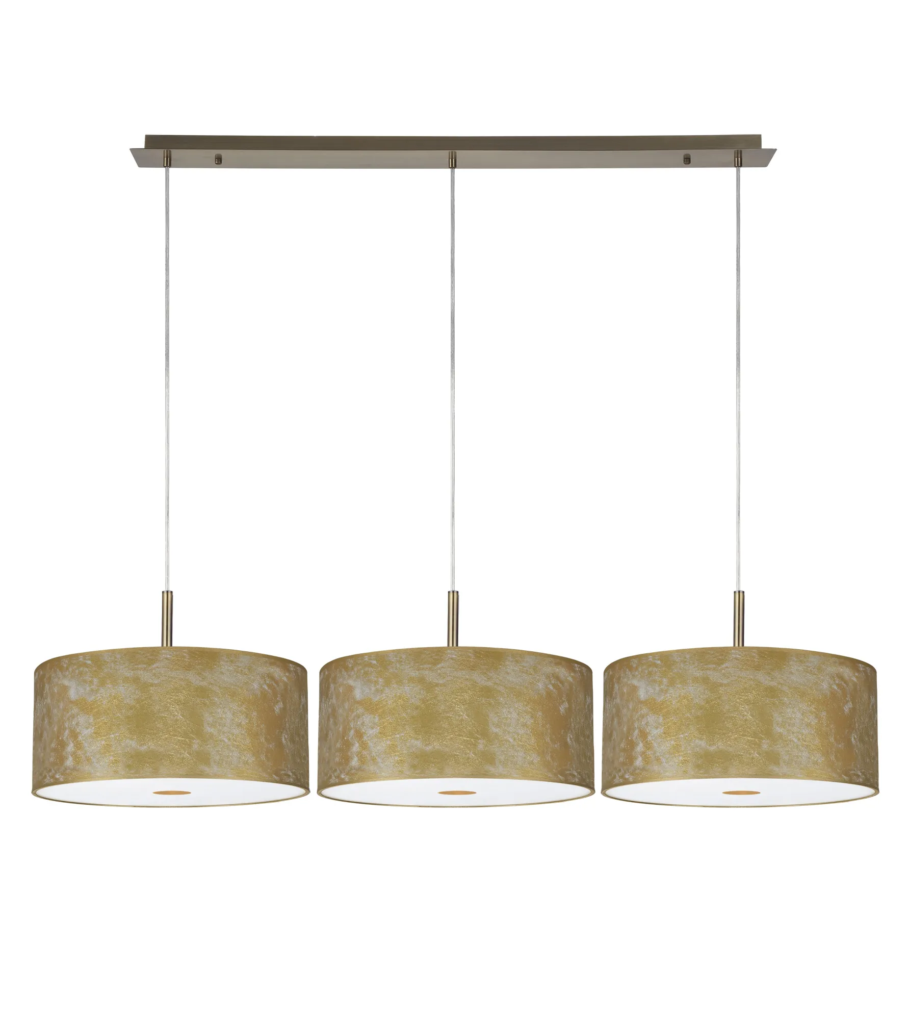 Baymont 40cm Shade 3 Light 3m Linear Pendant Antique Brass, Gold Leaf, Frosted Diffuser DK0844  Deco Baymont AB GL